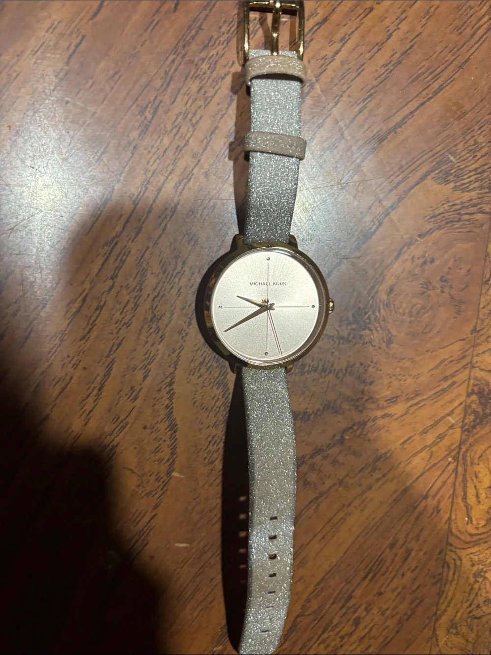 Michael Kors Glitter Silver-Tone Strap Watch with Gold Accents
